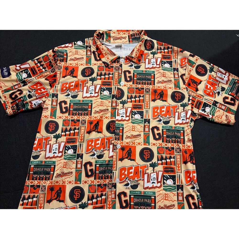 SAN FRANCISCO GIANTS HAWAIIAN ALOHA BUTTON DOWN SHIRT 2024 SGA "BEAT LA" Size XL